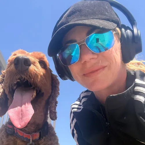 Jeanna with a small dog